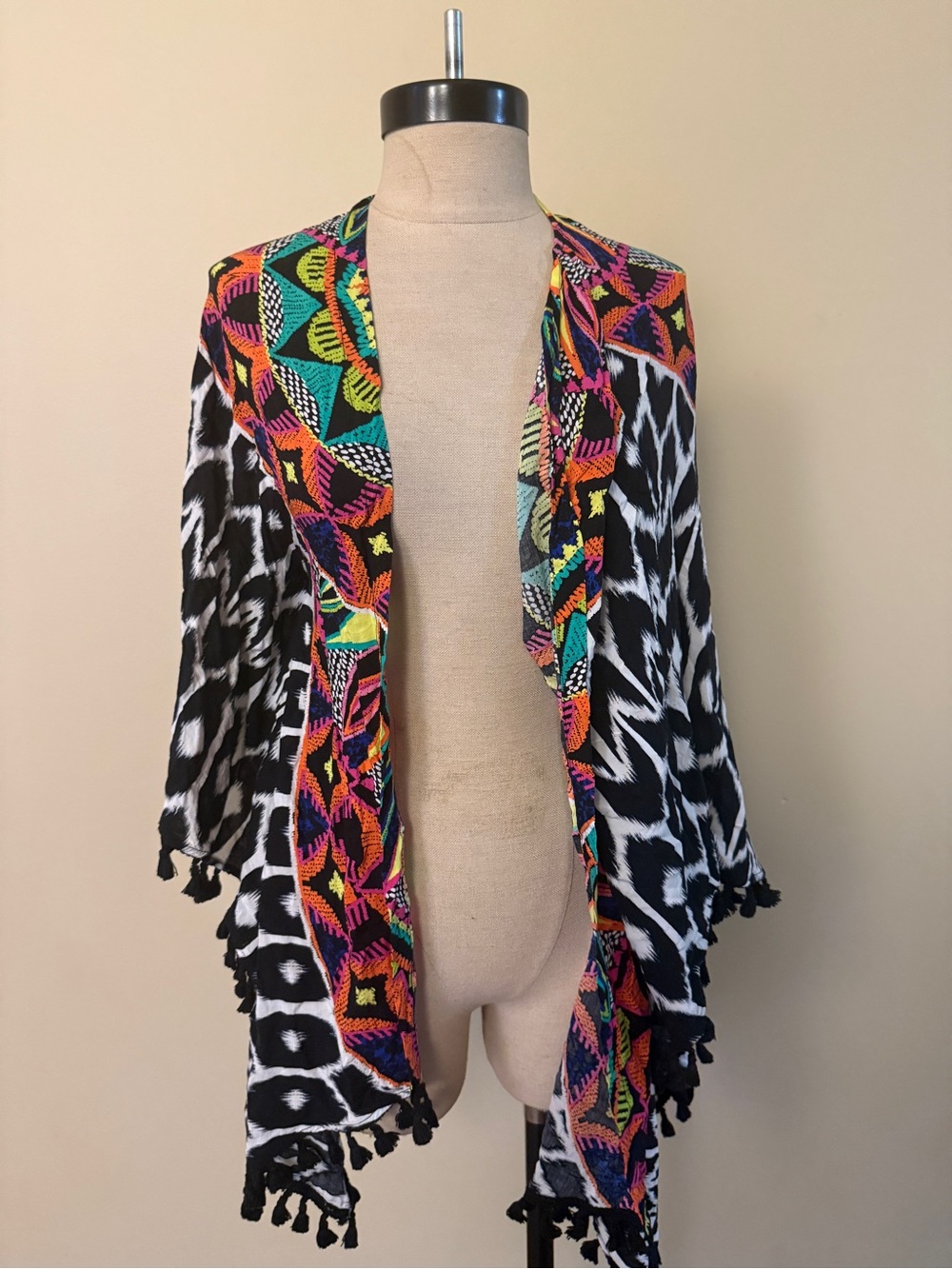 Trina Turk Multicolor Tribal-Print Cardigan with Black Base